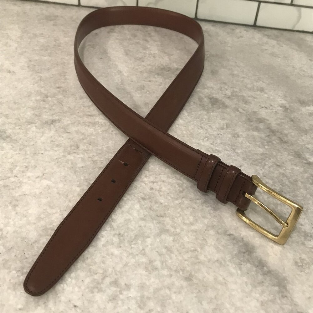 Torino Belt Mens 38 Leather Brass Buckle European Tanned Cowhide Dress Classic